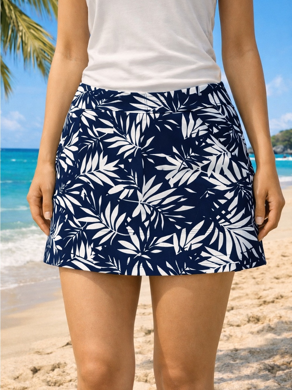 Crown &  Ivy Navy and White Tropical-Leaf Skort.